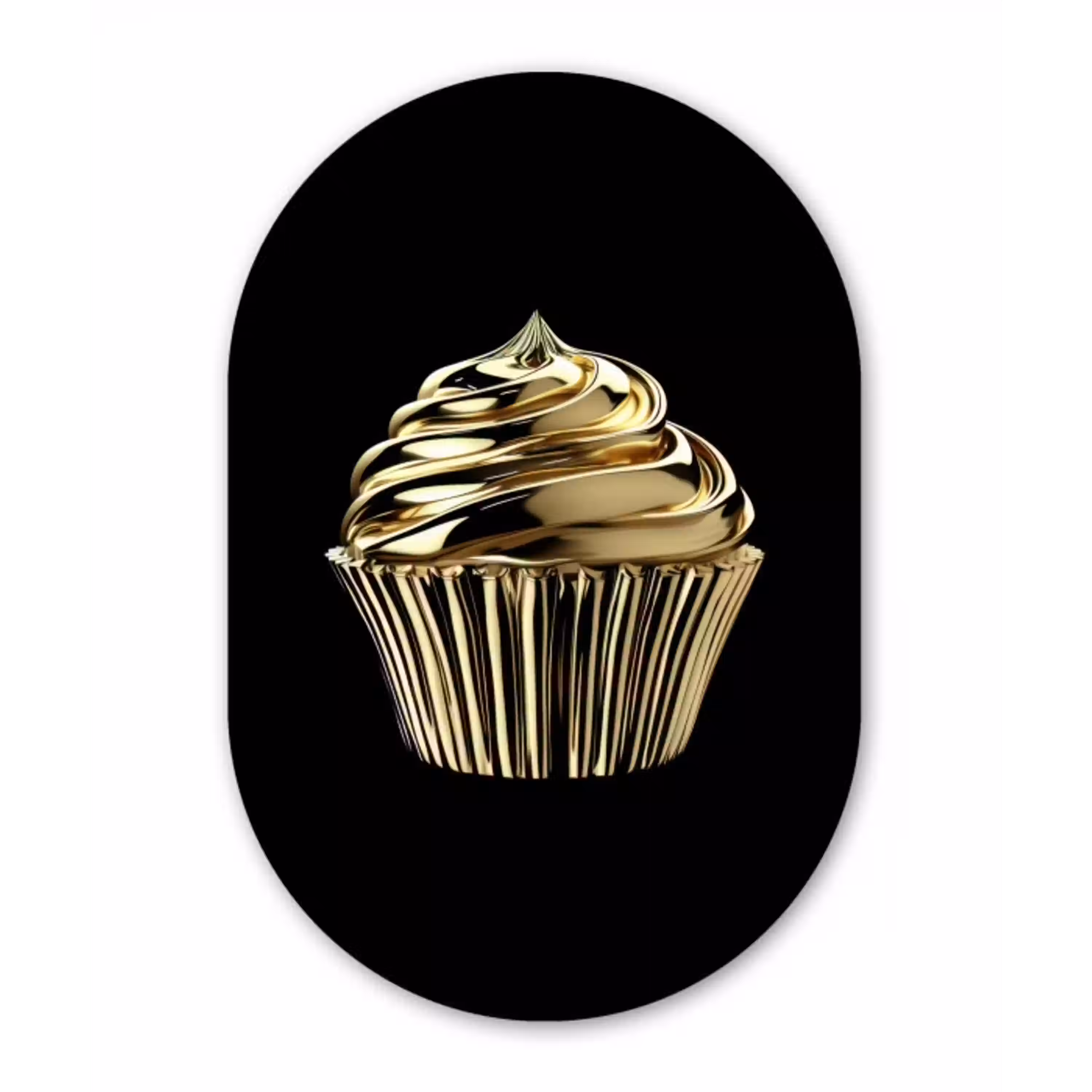 Cupcake - Eten - Goud - Zwart Wandcirkel Ovaal Glas middel -3d