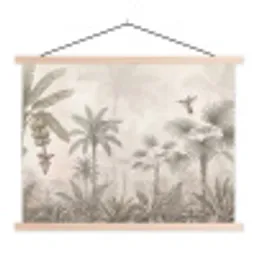 Jungle - Banenboom - Kolibrie - Beige textielposter latten blank klein -3d