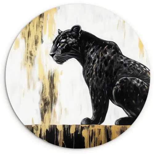 Panter - Zwart - Abstract - Goud Wandcirkel plexiglas klein -3d
