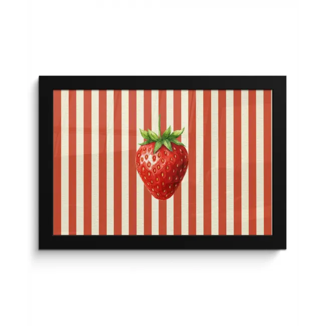 Aardbei - Strepen - Rood fotolijst zwart zonder passe partout klein -3d