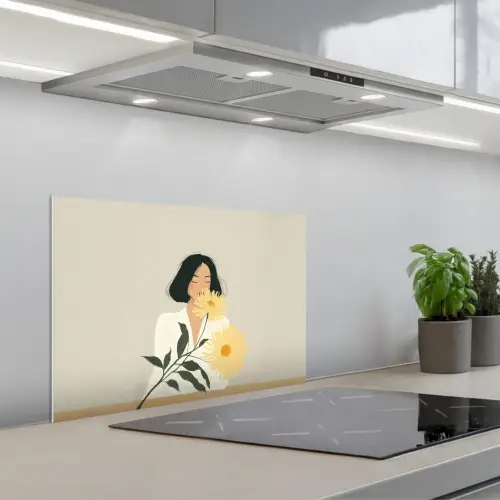 Vrouw - Bloem - Geel - Minimalistisch keuken achterwand spatscherm klein -3d_schuin