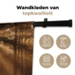 Hert - Bos - Mistig - Natuur - Goud Wandkleed katoen middel -sfeer2