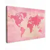 Wereldkaart - Roze - Vaag canvas 2cm klein -z3d