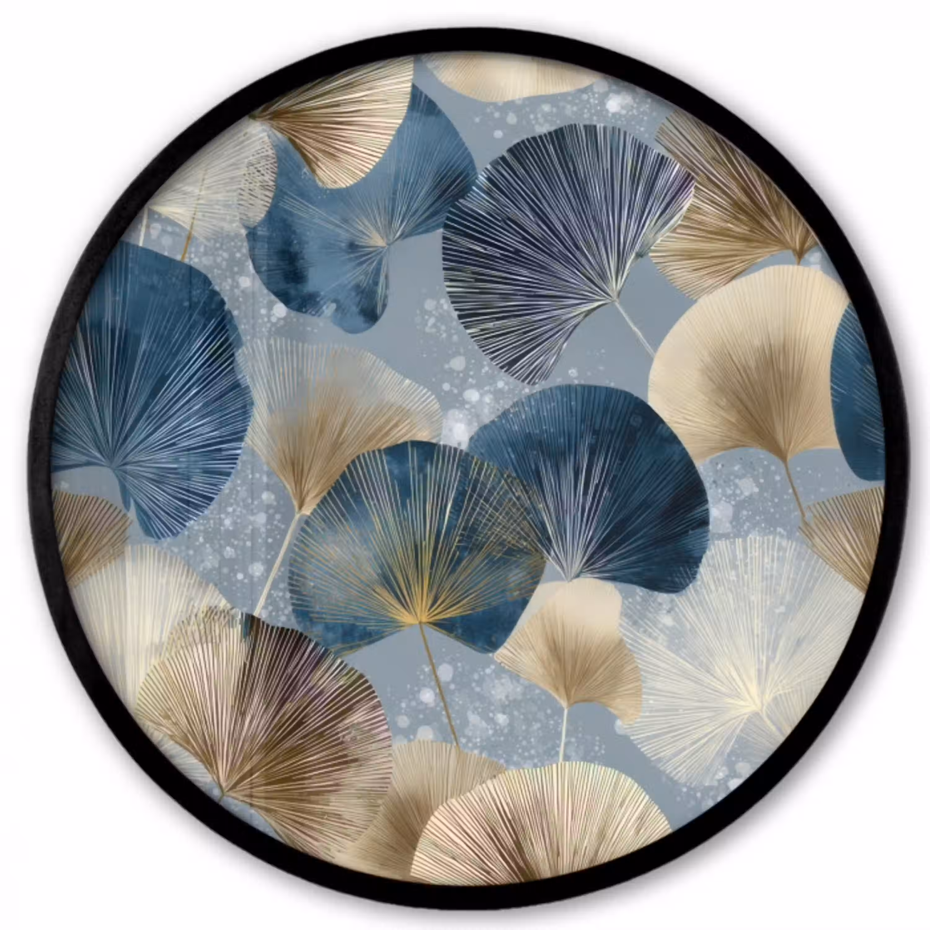 Bladeren - Abstract - Goud - Blauw Fotolijst rond zonder passe partout klein -3d