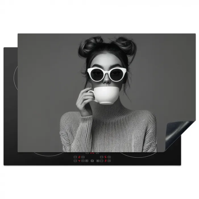 Vrouw - Koffie - Zwart - Wit Inductie beschermer vinyl 3mm klein -3d