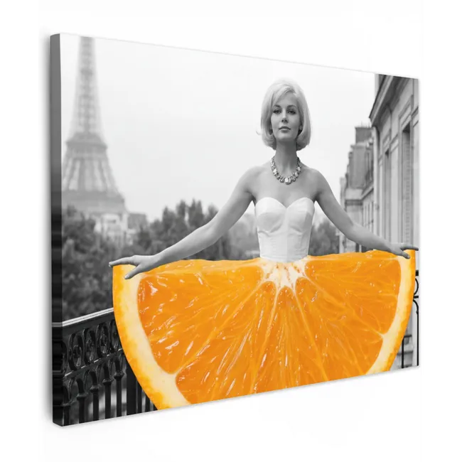 Leinwandbild - Orange - Eiffelturm - Frau