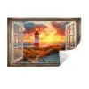 Doorkijk - Raam - Vuurtoren - Zonsondergang - Strand Muursticker klein -3d