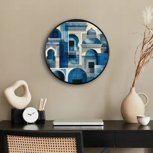 Abstract - Islamitisch - Blauw - Wit Fotolijst rond zonder passe partout klein -sfeer1
