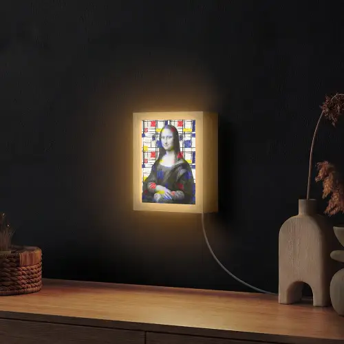 Mona Lisa - Mondriaan - Oude Meesters Light Box met kabel (Wandlamp) klein -sfeer1