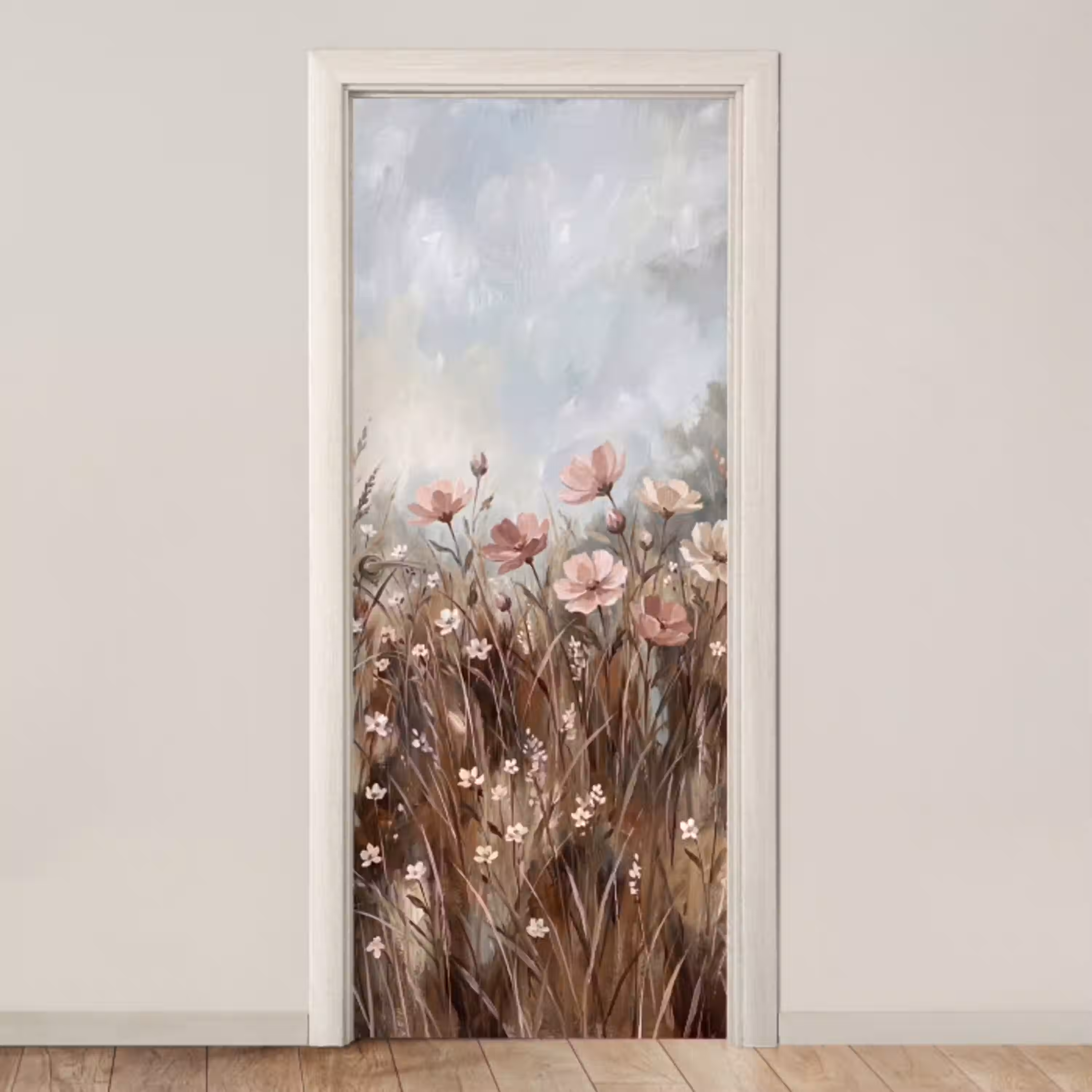 Bloemen - Botanisch - Schilderij - Pastel - Rustiek deurposter klein -3d_beige