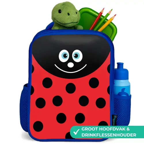Dierenportret - Lieveheersbeestje - rood Kinderrugzak - Blauw middel -inhoud_NL