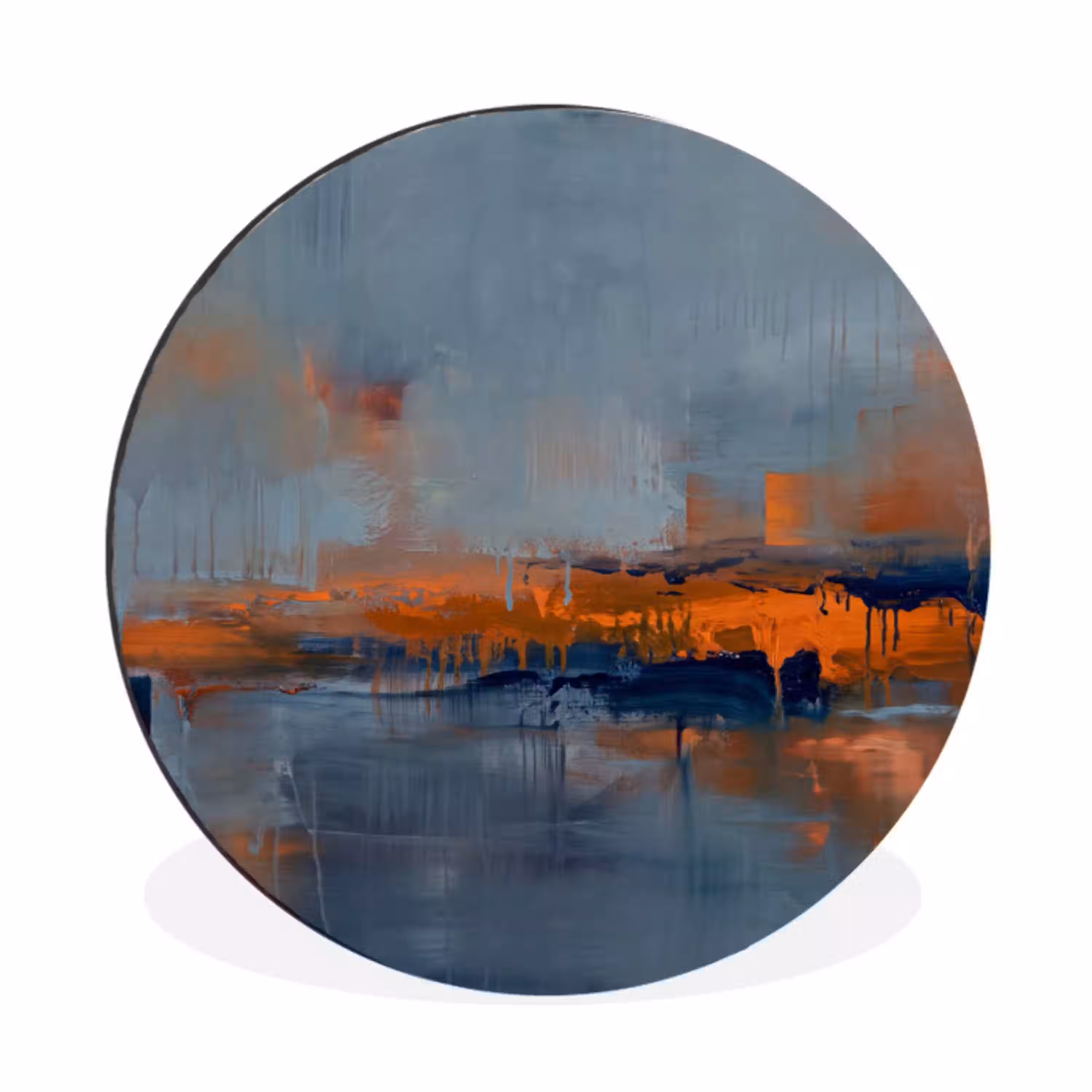 Abstract - Kleuren - Modern - Oranje - Grijs Wandcirkel aluminium klein -3d
