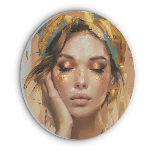 Vrouwen - Portret - Luxe - Goud Akoestische PET Vilt - Rond klein -3d