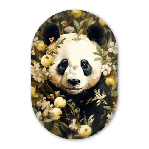 Panda - Pandabeer - Wilde dieren - Natuur - Bloemen Wandcirkel Ovaal Forex klein -3d