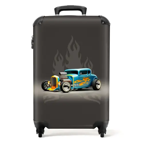 Blauwe auto met grijze vlammen NBS - Handbagage koffer - Unisex middel -productfoto_recht