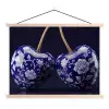 Porselein- Kersen - Delfts - Blauw textielposter latten blank klein -3d