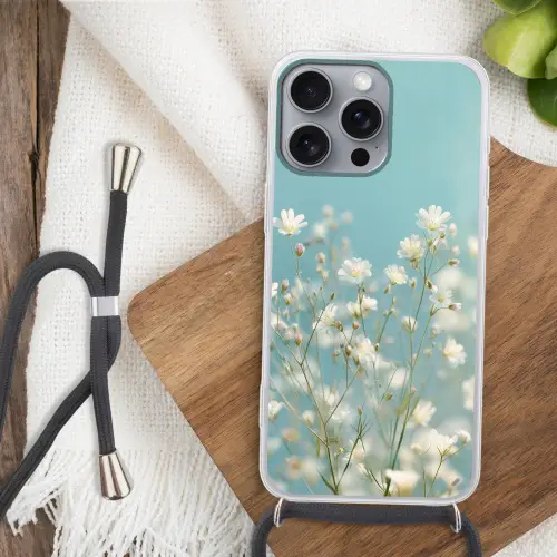 Stengels - Bloemen - Lucht - Wit Hoesje iPhone 16 Pro Max met koord klein -sfeer4