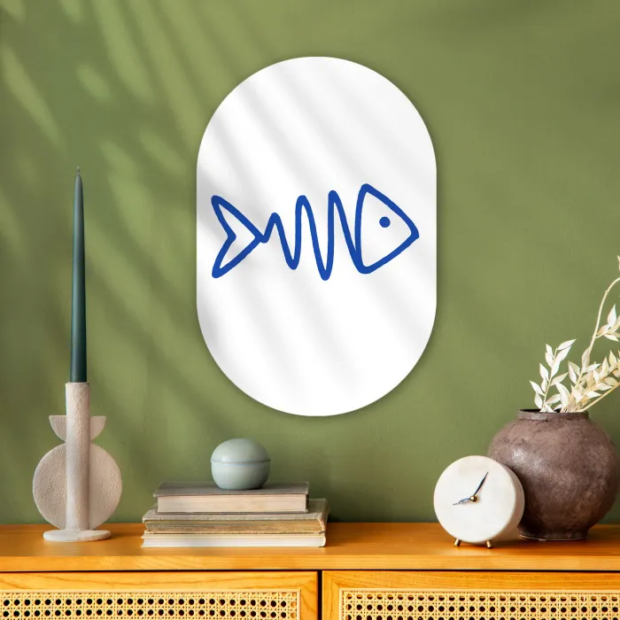 Vis - Minimalistisch - Blauw - Lijn Wandcirkel Ovaal Forex klein -sfeer2