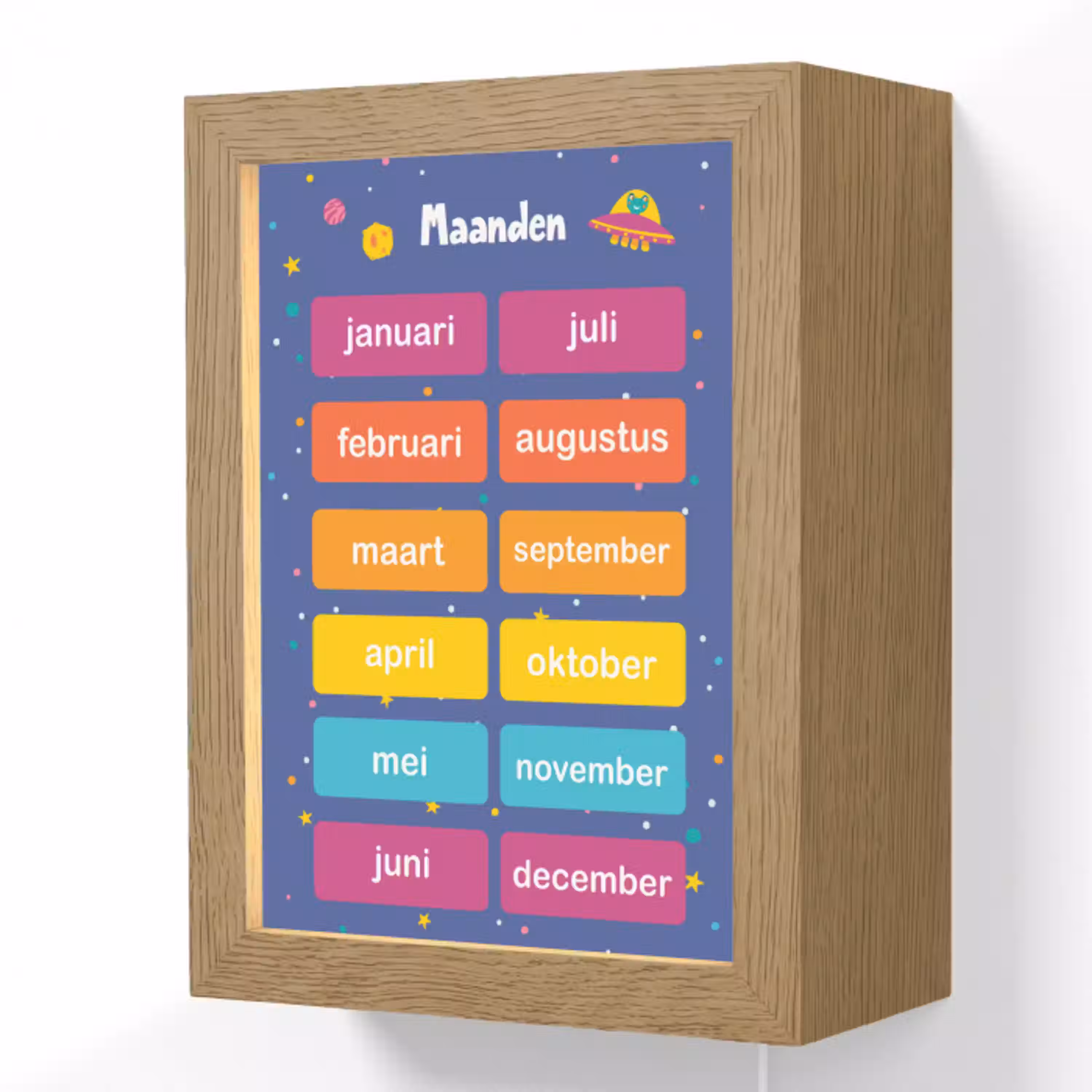 Maanden - Educatief - Leren voor kinderen - Ruimte Light Box met kabel (Wandlamp kind) klein -3d