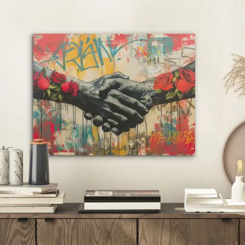 Graffiti - Rozen - Handen - Street art - Banksy PET vilt klein -sfeer1