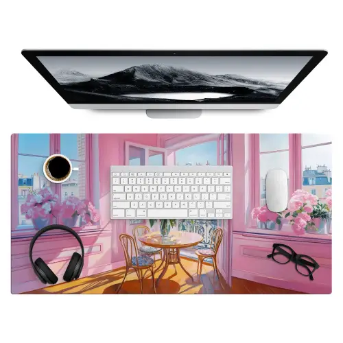Pink - City - Bloemen Muismat XXL klein -3d