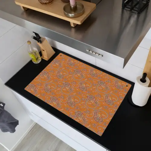 Oranje - Sierlijk - Bloemen Inductie beschemer met haakjes klein 777 -sfeer1