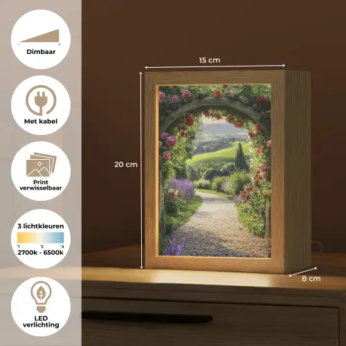 Doorkijk - Tuinboog - Bloemen - Natuur - Pad Light Box met kabel (Wandlamp) klein -USP_websiteoverzichtNL