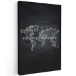 Krijt - Zwart - Quote - Wereldkaart Tuinposter op houten frame 2 cm dik middel -3d