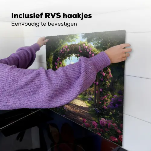 Doorkijk - Rozenboog - Uitzicht - Landschap - Bloemen Inductie beschemer met haakjes middel -ky-ophangen-nl