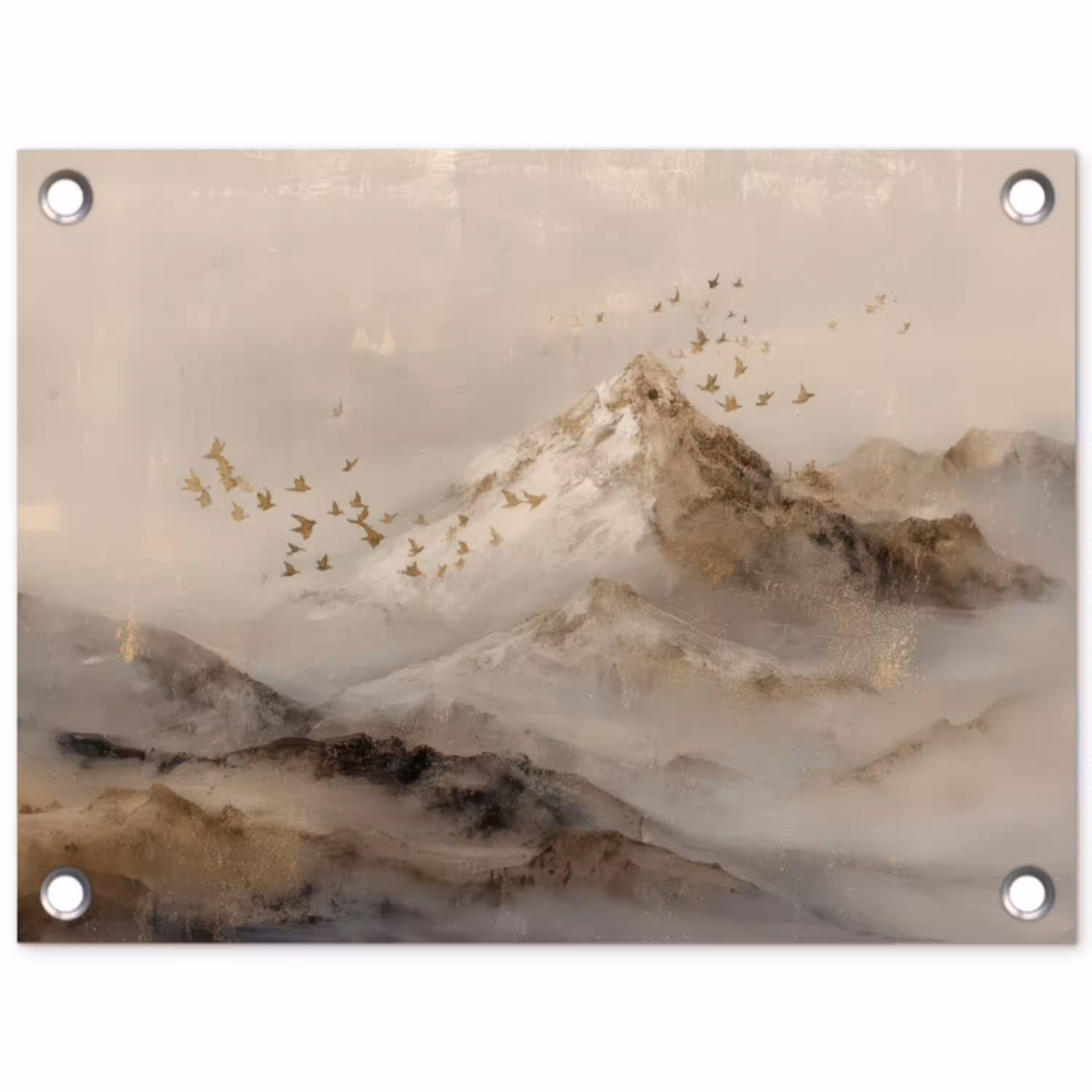 Berglandschap - Mist  - Penseelstreken tuinposter los doek klein -3d