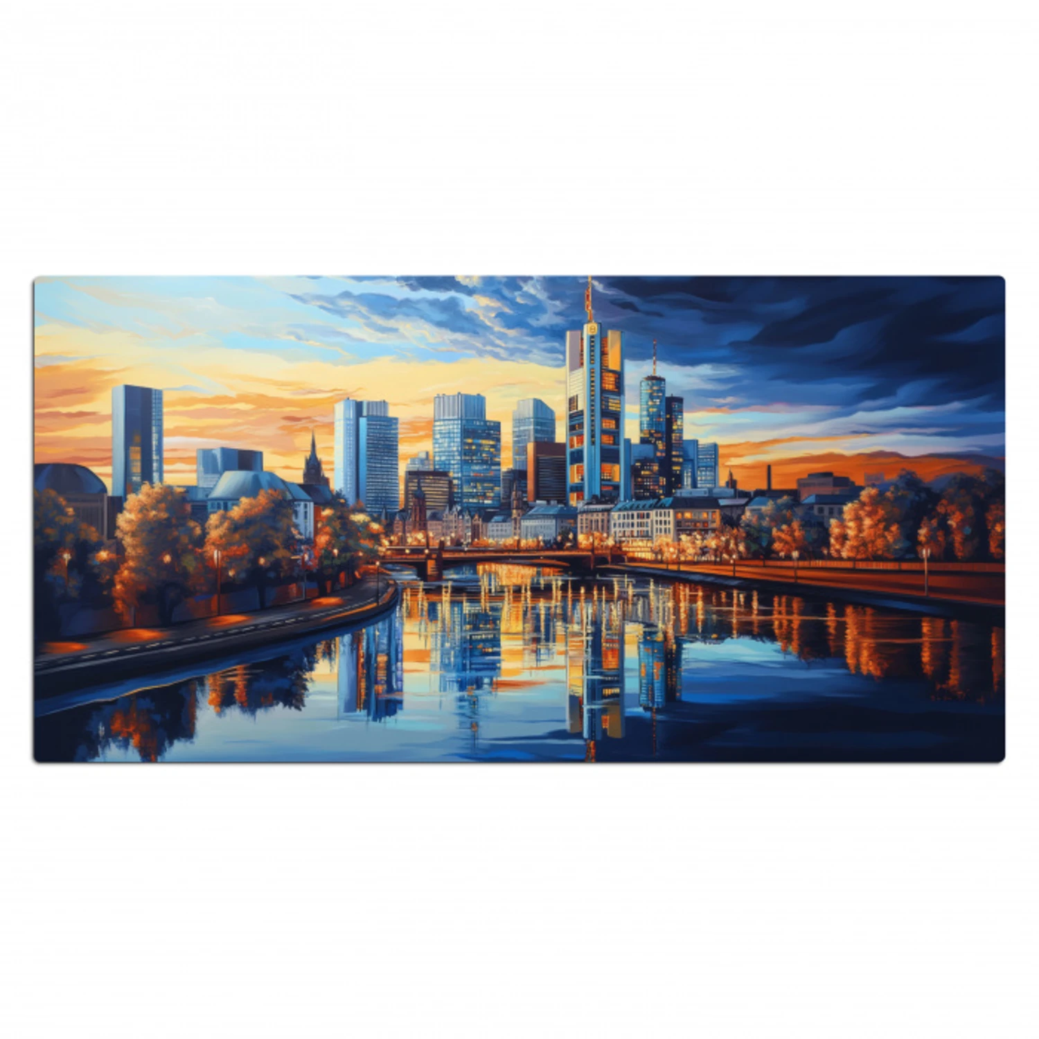 Zonsondergang Frankfurt - Stad - Skyline - Water Muismat XXL klein -3d_leeg