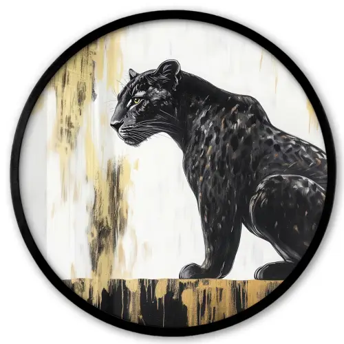 Panter - Zwart - Abstract - Goud Fotolijst rond zonder passe partout klein -3d