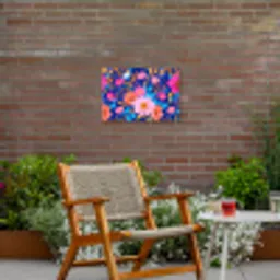 Bloemen - Blauw - Roze Tuinposter op houten frame 2 cm dik klein -sfeer3