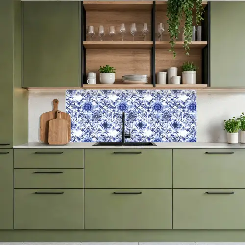 Bloemen - Blauw - Patroon - Wit keuken achterwand 2 middel 871 -sfeer3