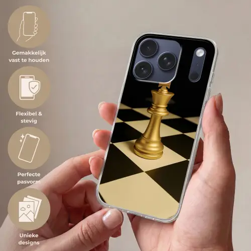 Schaakstuk - Koning - Schaakbord - Geblokt Telefoonhoesje iPhone 17 Pro klein -sfeer3_NL
