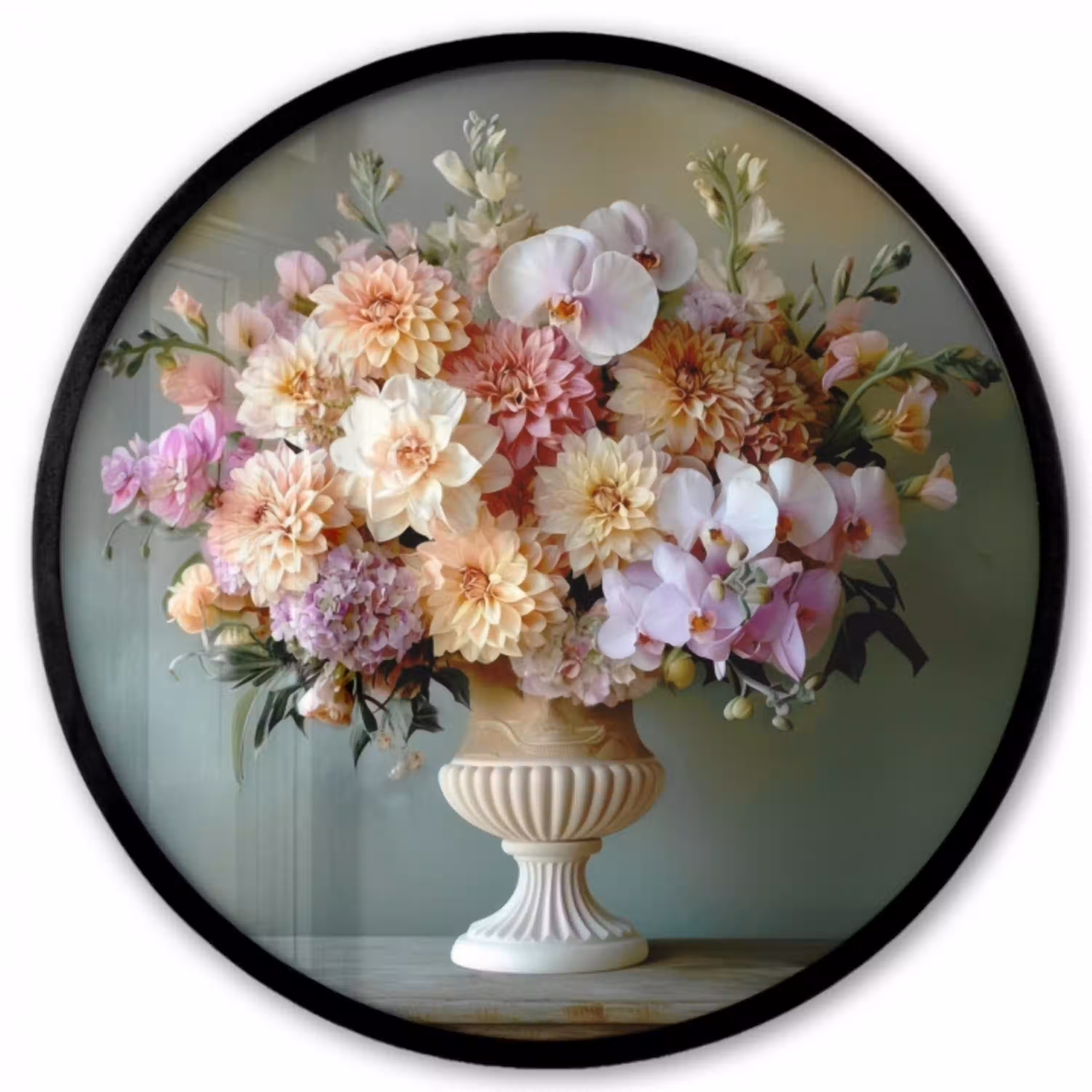 Orchidee - Boeket - Vaas - Bloemen Fotolijst rond zonder passe partout klein -3d