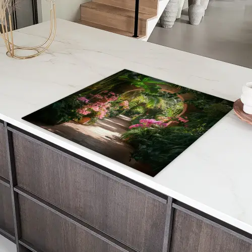 Doorkijk - Tropisch - Bloemen - Natuur Inductie beschermer vinyl 3mm middel -sfeer8