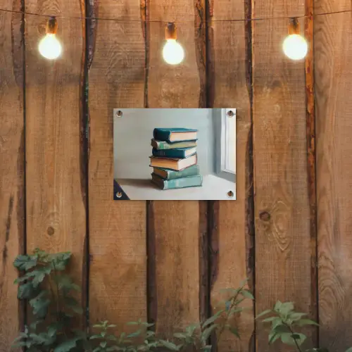 Stapel - Boeken - Groen - Daglicht tuinposter los doek klein -sfeer1