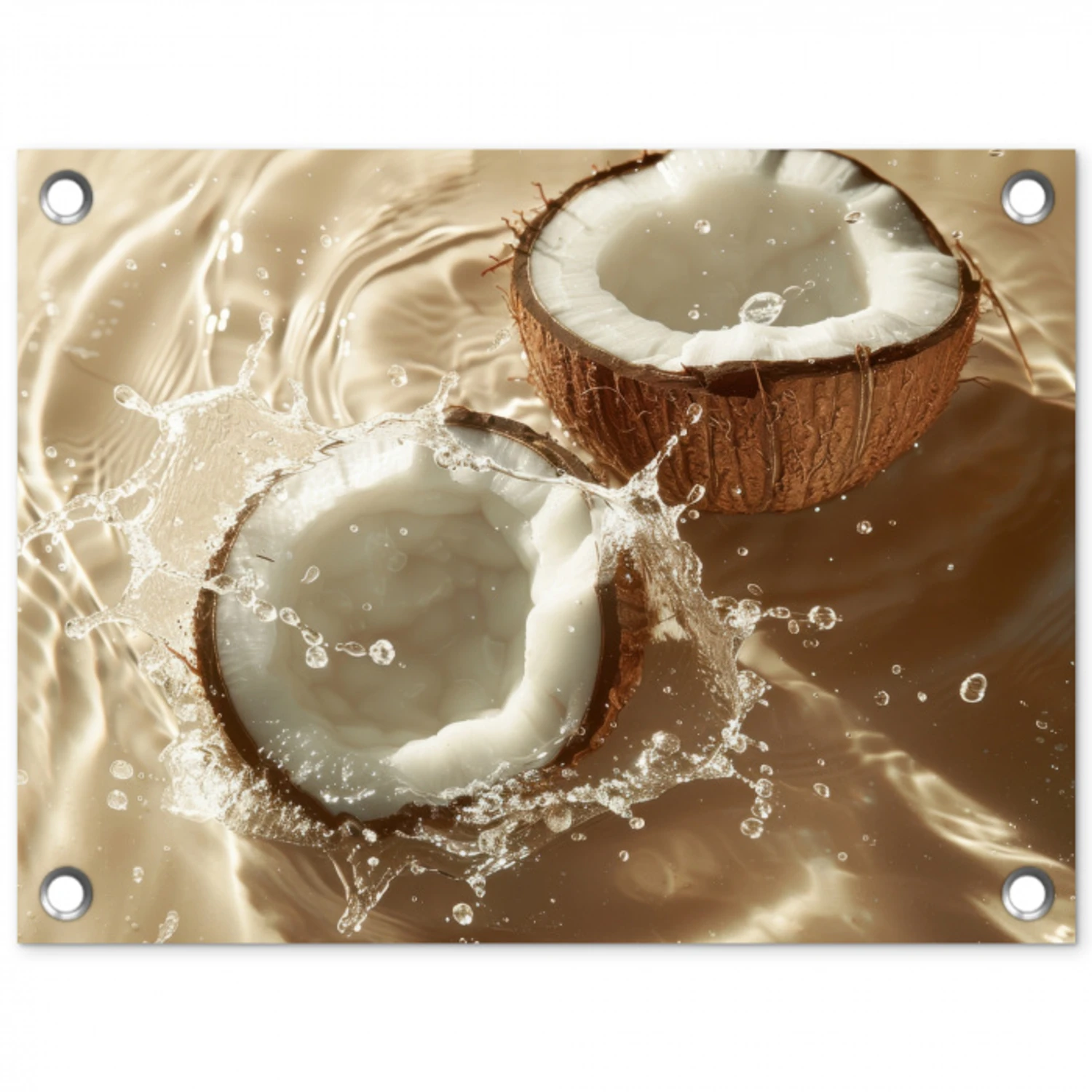 Kokosnoot - Water - Beige - Spetters tuinposter los doek klein -3d