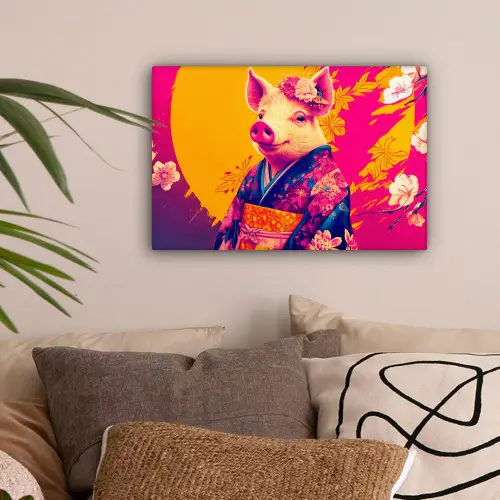Varken - Bloemkroon - Kimono - Abstract canvas 2cm klein -sfeer1