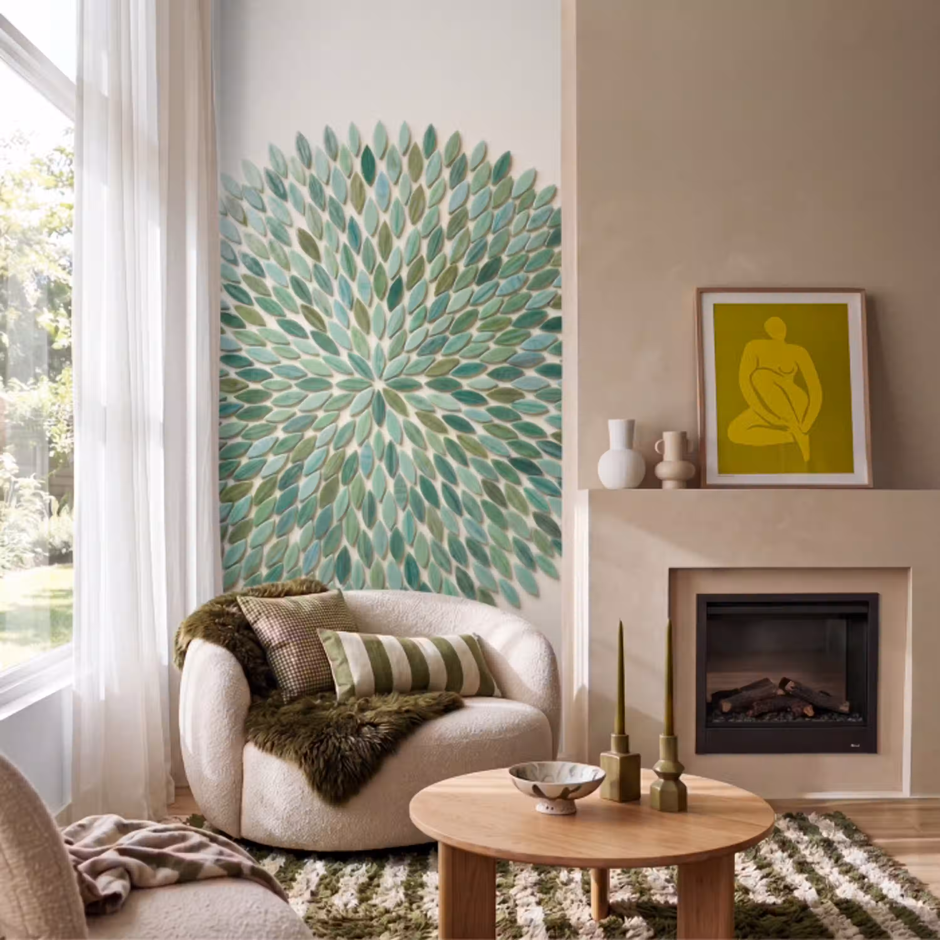 Patroon - Blad - Groen - Abstract Behang Vlies klein -sfeer2
