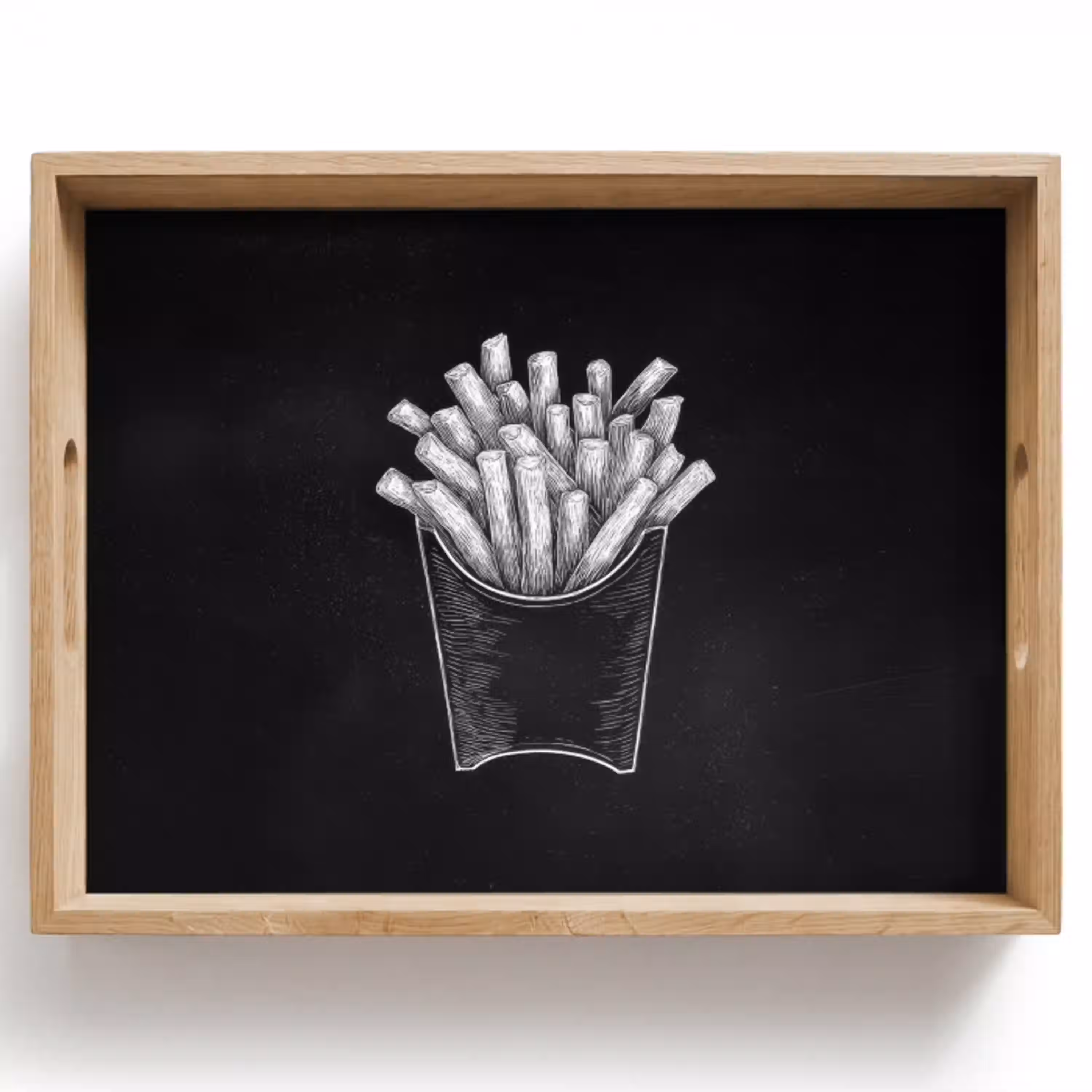 Friet - Witte krijttekening - Zwart Dienblad Rechthoek middel -z3d_shopping
