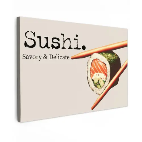 Sushi - Zalm - Rijst - Japans Tuinposter op houten frame 2 cm dik klein -3d