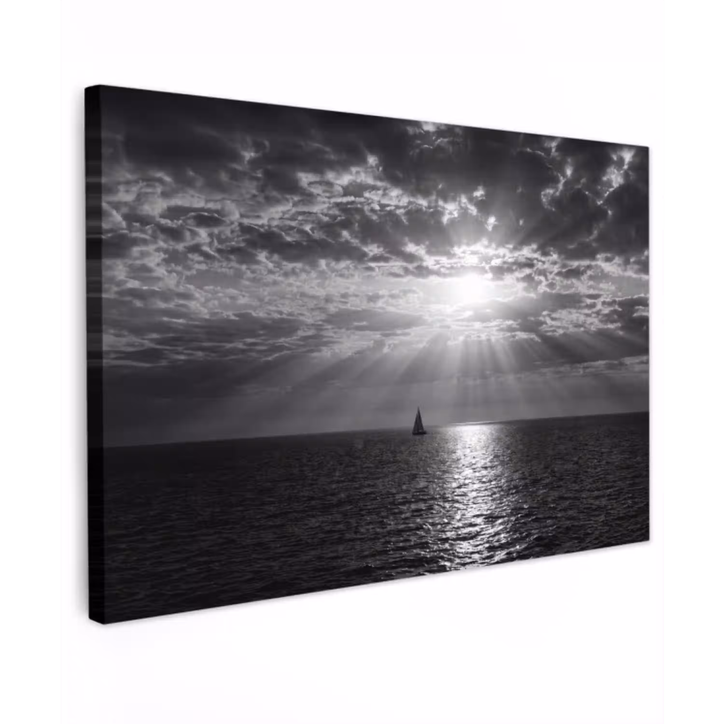 Water - Boot - Lucht - Natuur - Zwart-wit canvas 2cm klein -z3d