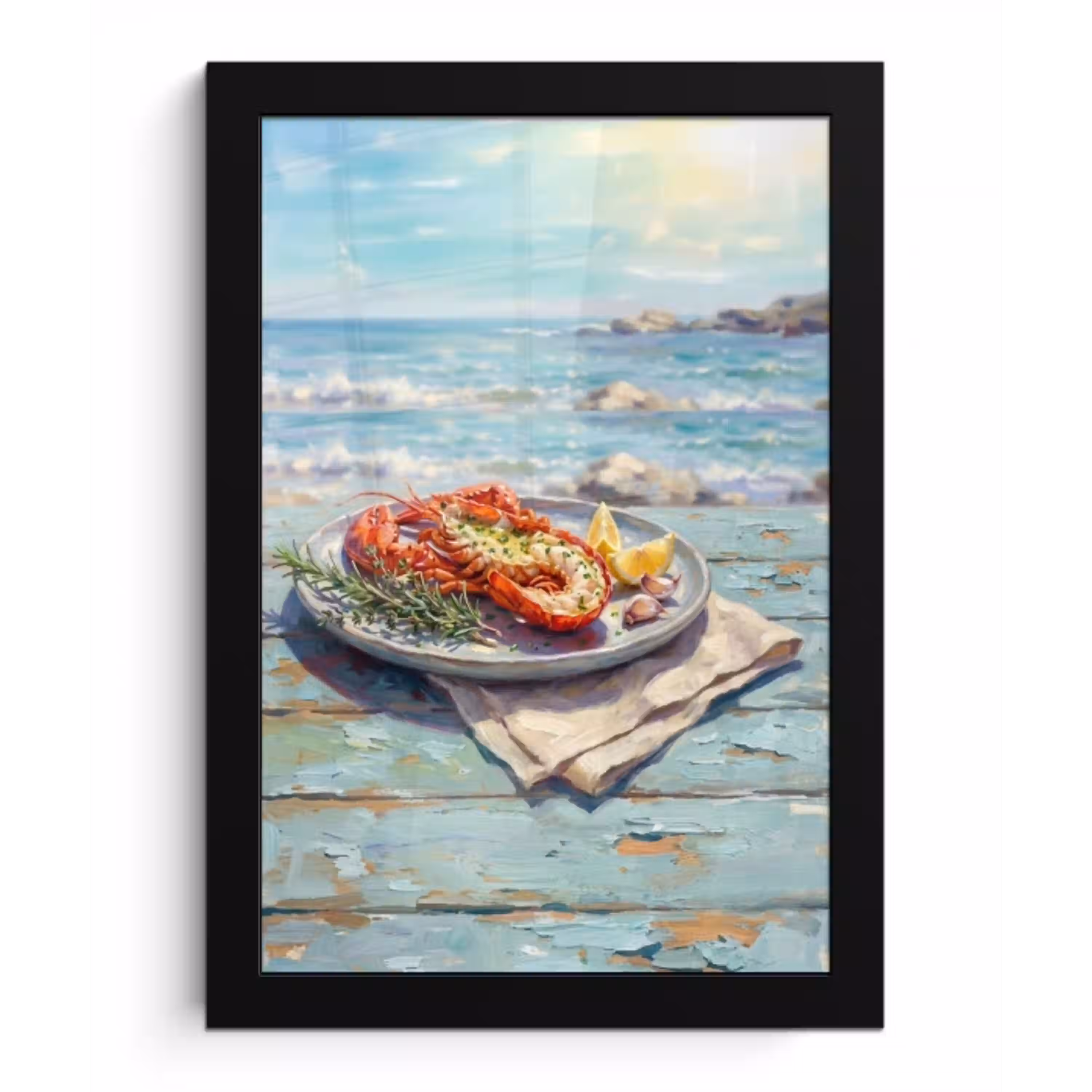 Eten - Zee - Kust - Modern - Blauw fotolijst zwart zonder passe partout klein -3d
