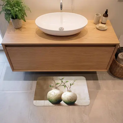 Bloemen - Vaas - Wit - Botanisch - Beige Badmat klein -sfeer1