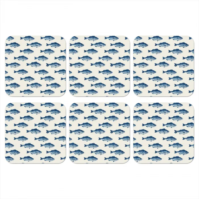 Vis - Patroon - Blauw onderzetter kurk middel 366 -3d