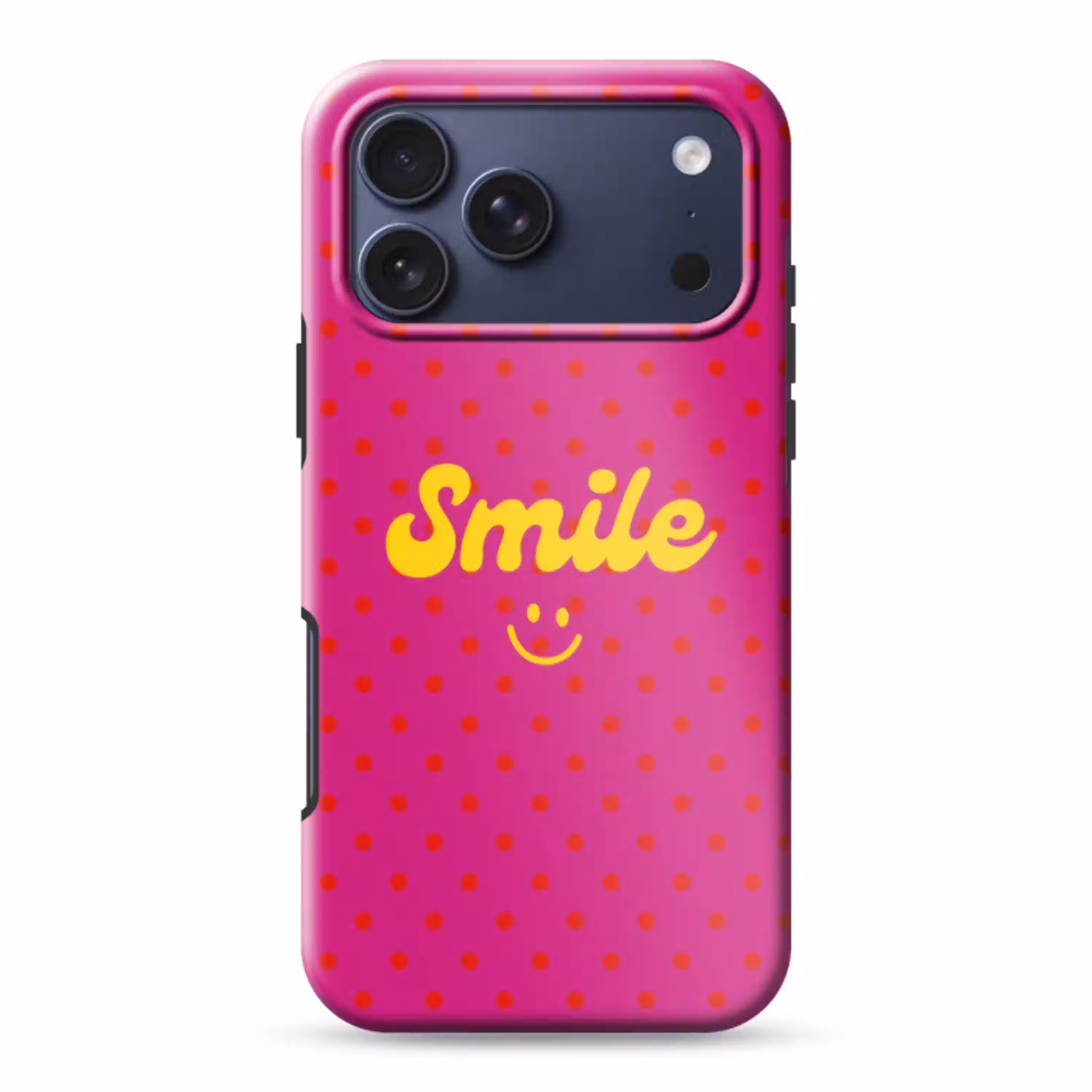 Smile - Stippen - Geel - Smiley - Roze Toughcase MagSafe Apple iPhone 17 Pro Max klein -3d