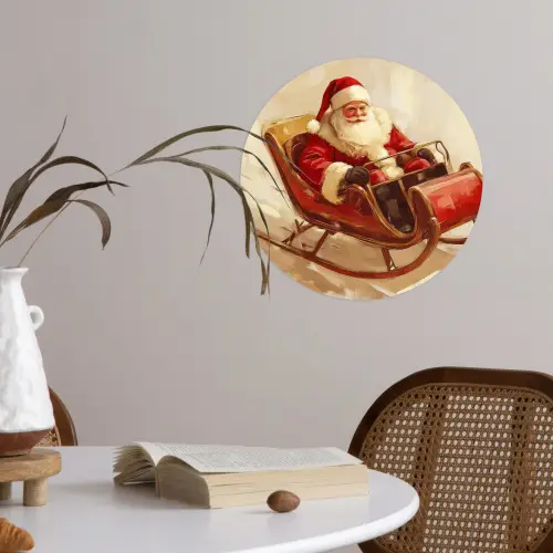 Kerst - Slee - Kerstman Wandcirkel behangsticker klein -sfeer3