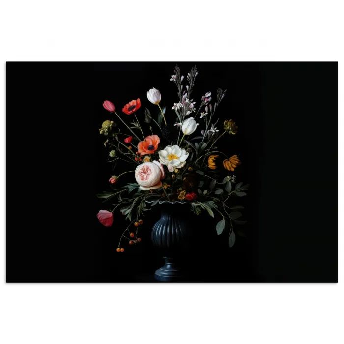 Bloemstuk - Vaas - Zwart poster papier klein -3d